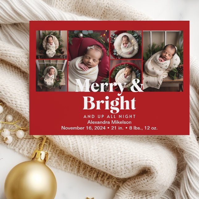 Photo Collage Merry and Bright Birth Announcement (Creator Uploaded)