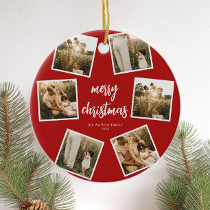 Photo Collage Merry Christmas Ceramic Tree Decoration
