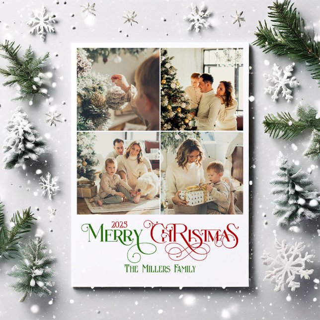 Photo Collage Merry Christmas Retro Typography Holiday Card (Creator Uploaded)