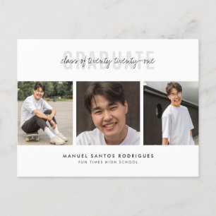 Photo Collage Minimalist High Schoo Graduation Boy Announcement Postcard