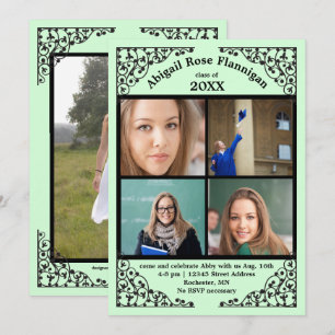 Photo Collage Mint Lace - Graduation Announcement