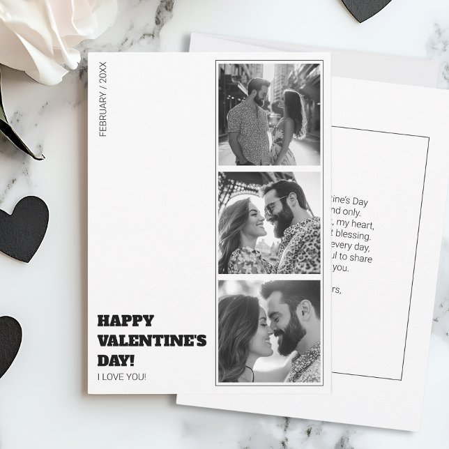 Photo Collage Modern Black and White Valentine Holiday Card (Photo Collage Modern Black and White Valentine Holiday Card)