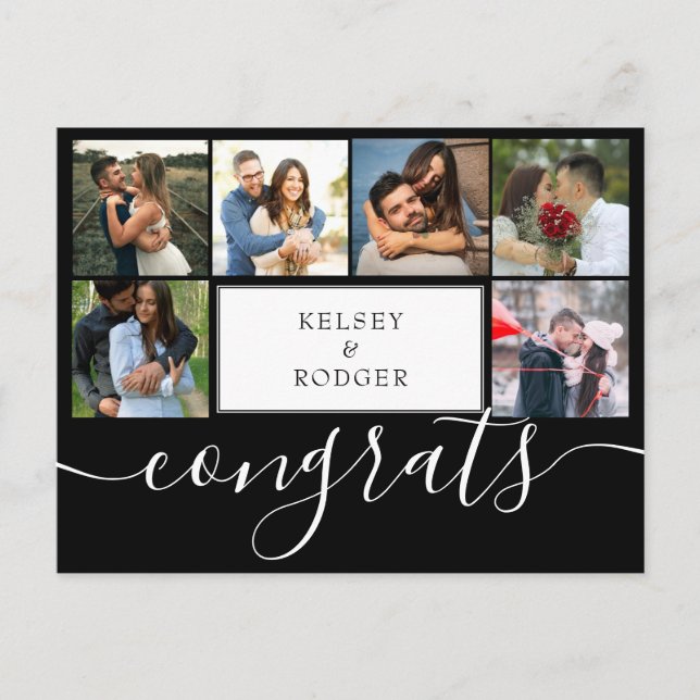 Photo Collage Modern Congrats Black and White Postcard (Front)