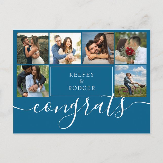 Photo Collage Modern Congrats Teal Blue Postcard (Front)