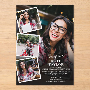 Photo Collage Modern Graduation Party Acrylic Invitations