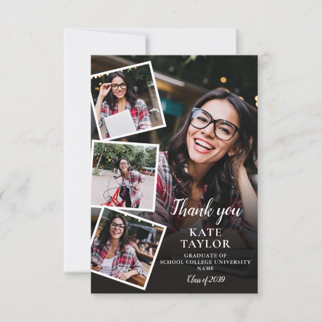 Photo Collage Modern Graduation Thank You Card (Front)