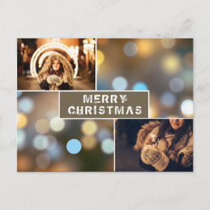 Photo Collage Modern Holiday Christmas Postcard