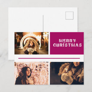 Photo Collage Modern Holiday Merry Christmas Postcard