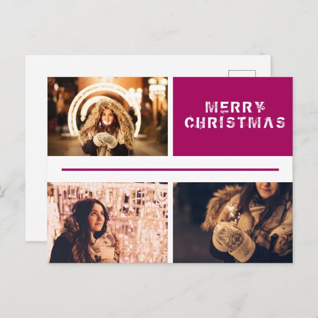 Photo Collage Modern Holiday Merry Christmas Postcard (Front/Back)