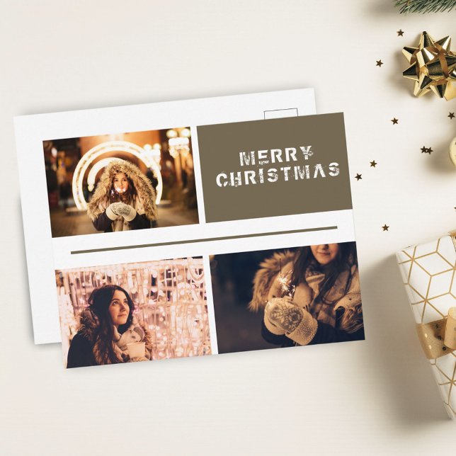 Photo Collage Modern Holiday Merry Christmas Postcard (Creator Uploaded)