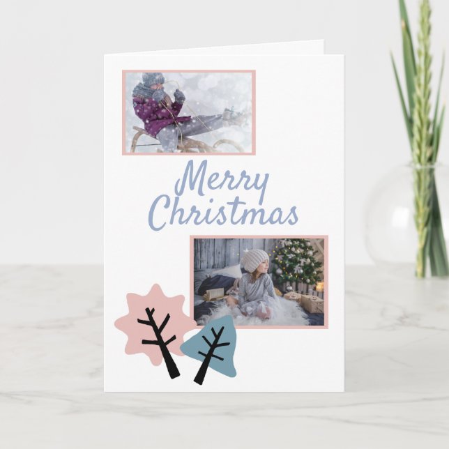 Photo Collage Modern Merry Christmas Family Holiday Card (Front)