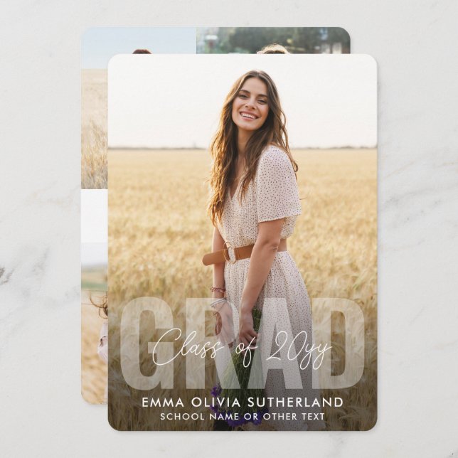 Photo Collage Modern Overlay Class Year Graduation Announcement (Front/Back)
