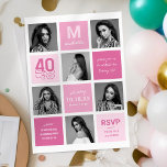 Photo Collage Modern Pink 40th Birthday Invitation<br><div class="desc">Contemporary 40th birthday party invitations featuring a modern photo collage,  cute pink squares,  and a stylish text template for you to personalise with your own celebration information.</div>