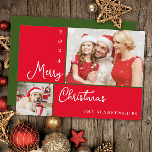 Photo Collage Modern Script Christmas Holiday Card