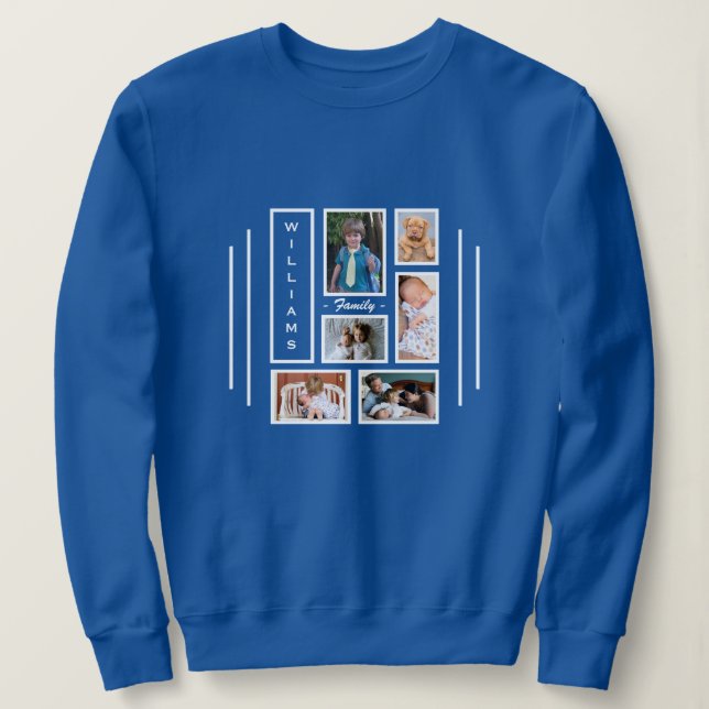 Photo Collage Modern Trendy Blue Personalised Sweatshirt (Design Front)