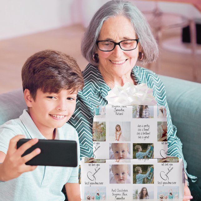 Photo Collage Modern We Love You Best Grandma Ever Wrapping Paper (Creator Uploaded)