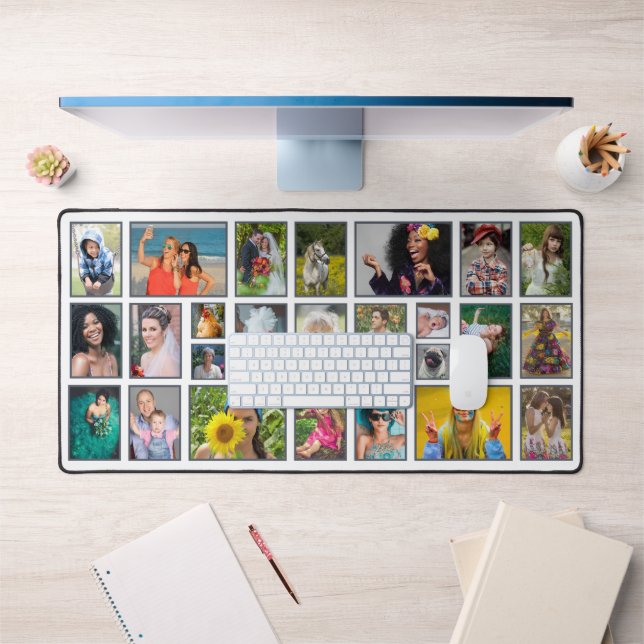 Photo Collage Modern White Personalised 25 Pic Desk Mat (Office 1)