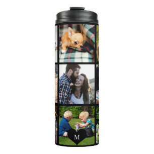 Photo collage monogram personalised modern black thermal tumbler