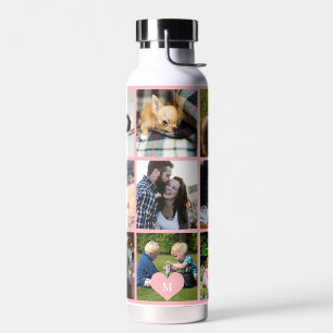 Photo collage monogram personalised modern blush water bottle