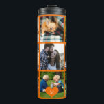 Photo collage monogram personalised modern orange thermal tumbler<br><div class="desc">Add 9 family, kids, pets or best friends photos and create your own beautiful collage grid thermal tumbler with your monogram name initial inside a orange heart. Easy to personalise with your custom square images and letter. It can be a nice thoughtful keepsake gift for a family member, friend, or...</div>