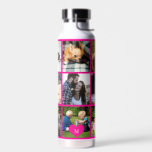 Photo collage monogram personalised modern pink water bottle<br><div class="desc">Add 9 family, kids, pets or best friends photos and create your own beautiful collage grid water bottle with your monogram name initial inside a hot pink heart. Easy to personalise with your custom square images and letter. It can be a nice thoughtful keepsake gift for a family member, friend...</div>