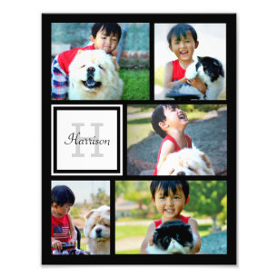 Photo Collage Monogram Print, Five Pictures