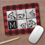 Photo Collage - Monogram Red Black Buffalo Plaid Mouse Pad<br><div class="desc">Background includes an optional manly check Pattern - Use five Instagram square photos or really any picture to create a unique and personal gift. Or you can keep the hipster puppy and make a trendy keepsake. If you need to adjust the pictures, click on the customise tool to make changes....</div>