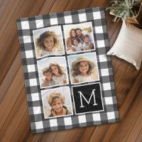 Photo Collage Monogram White Black Buffalo Plaid