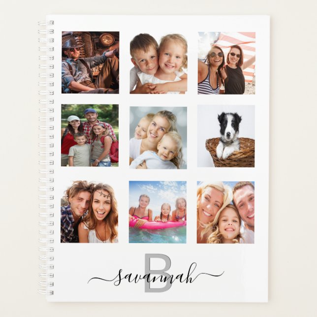 Photo collage monogram white modern 2027 planner (Front)