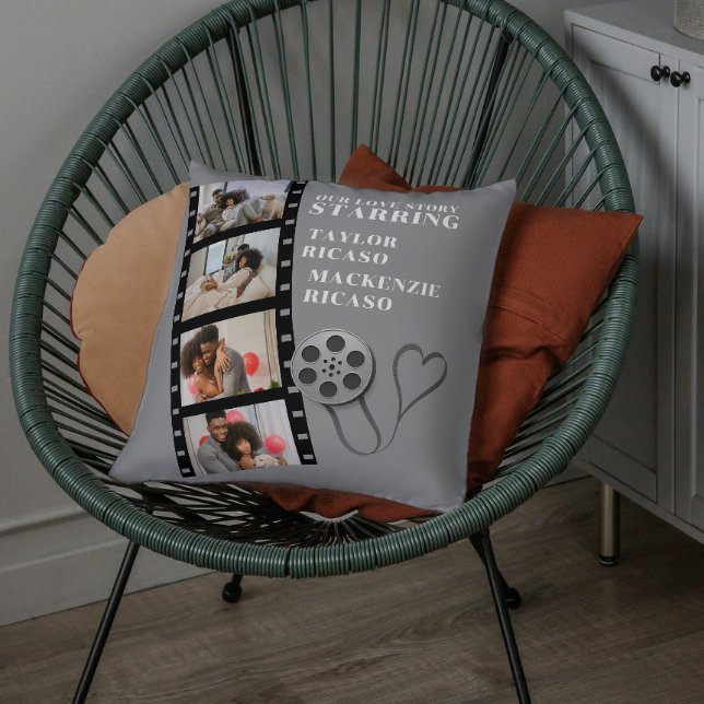 Photo Collage Movie Strip Personalised DIY Custom Cushion (Photo Collage Movie Strip Personalized DIY Custom Throw Pillow by Ricaso. Add own text and pics)