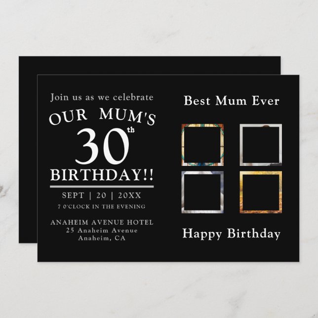 Photo Collage Mum's 30th Birthday Party Invitation (Front/Back)