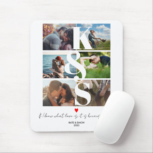 Photo Collage Name Initial Couple Gift for Him Mouse Pad