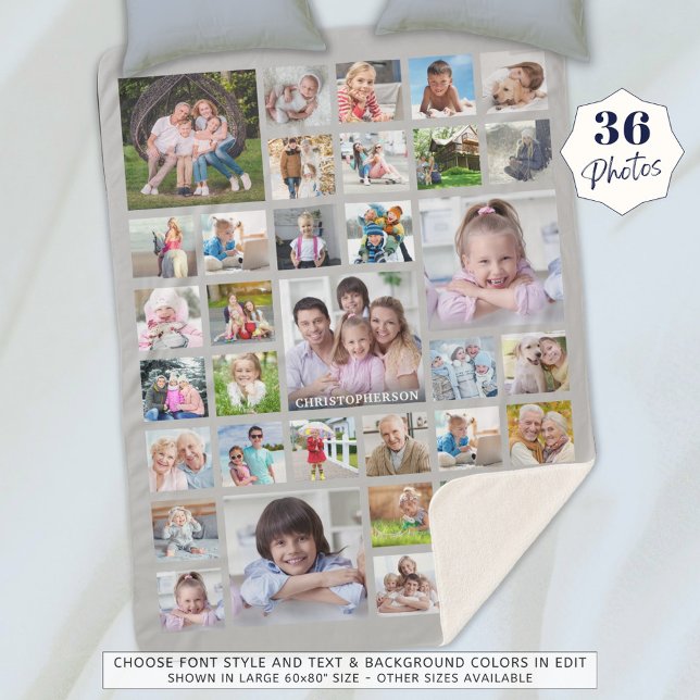 Photo Collage Name or Title Grey Sherpa Blanket (Creator Uploaded)