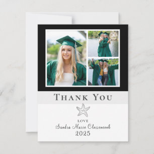 Photo Collage Nautical Black Starfish Graduate Thank You Card