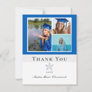 Photo Collage Nautical Navy Blue Starfish graduate Thank You Card