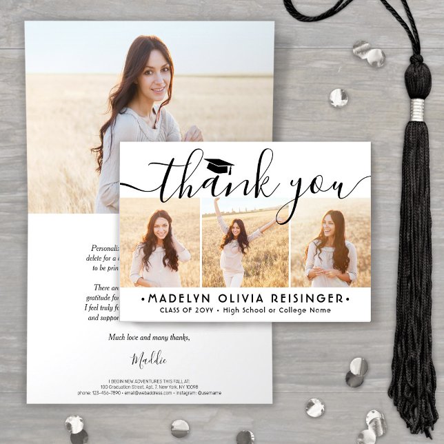 Photo Collage New Address Modern Graduation Thank You Card (Creator Uploaded)
