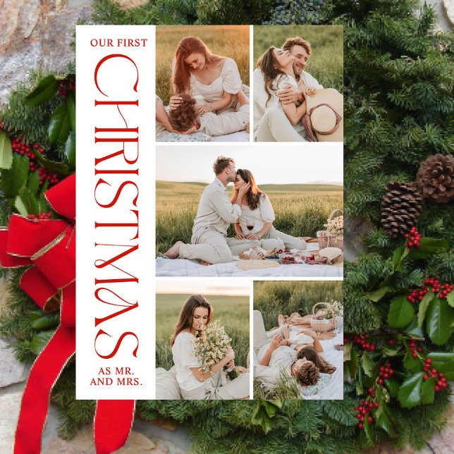Photo Collage Newlyweds First Christmas Arch  Holiday Card (Creator Uploaded)
