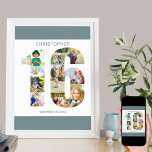 Photo Collage Number 16 Personalised 16th Birthday Poster<br><div class="desc">Custom Poster with number 16 photo collage - perfect for a unique 16th birthday gift. The poster is white with modern teal (blue green grey colour) borders and typography. The photo collage holds up to 11 of your favourite family photos or create your own timeline of the last 16 years....</div>