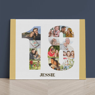 Photo Collage Number 18 Neutral 18th Birthday Faux Canvas Print
