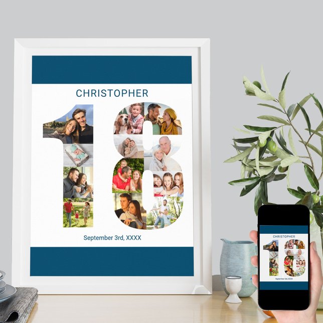 Photo Collage Number 18 Personalized 18th Birthday Poster (Creator Uploaded)