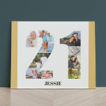 Photo Collage Number 21 Neutral 21st Birthday Faux Canvas Print<br><div class="desc">Create your own personalised photo gift for a 21st Birthday. This neat photo collage is in the shape of the number 21 on a white background with neutral beige sand / muted yellow borders. The collage can hold 10 photos and the template is set up ready for you to add...</div>