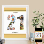 Photo Collage Number 21 Neutral 21st Birthday Poster<br><div class="desc">Custom Poster with number 21 photo collage - perfect for a unique 21st birthday gift. The poster is white with neutral beige sand / muted yellow borders and dark bronze modern typography. The photo collage holds up to 10 of your favourite family photos or you could create your own timeline...</div>