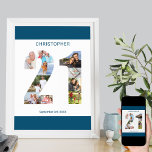 Photo Collage Number 21 Personalised 21st Birthday Poster<br><div class="desc">Custom Poster with number 21 photo collage - perfect for a unique 21st birthday gift. The poster is white with ocean blue borders and typography. The photo collage holds up to 10 of your favourite family photos or create your own timeline of the last 21 years. The template is set...</div>