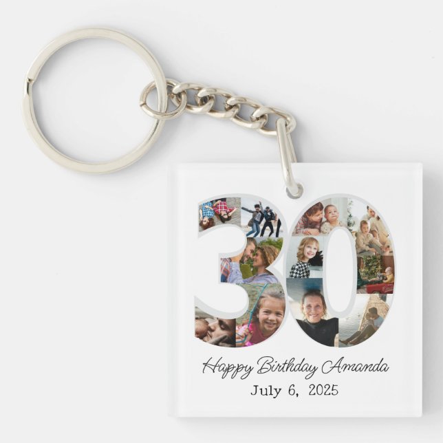 Photo Collage Number 30 - 30th Birthday Key Ring (Front)