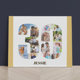 Photo Collage Number 30 Neutral 30th Birthday Faux Canvas Print