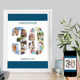 Photo Collage Number 30 Personalised 30th Birthday Poster