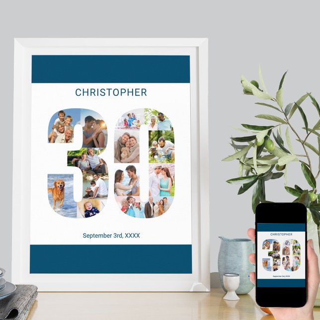 Photo Collage Number 30 Personalised 30th Birthday Poster (Creator Uploaded)