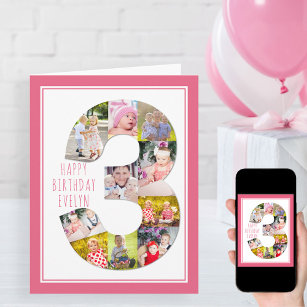 Photo Collage Number 3 Girl's 3rd Birthday Card