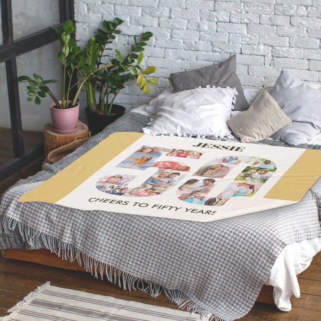 Photo Collage Number 50 Neutral 50th Birthday Sherpa Blanket (Creator Uploaded)