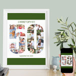 Photo Collage Number 50 Personalised 50th Birthday Poster<br><div class="desc">Custom Poster with number 50 photo collage - perfect for a unique 50th birthday gift. The poster is white with forest green borders and typography. The photo collage holds up to 17 of your current favourite family photos or create your own timeline of the last 50 years. The template is...</div>